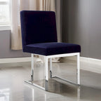 Boly 19 Inch Dining Chair, Set of 2, Navy Blue Velvet, Foam, Chrome Steel