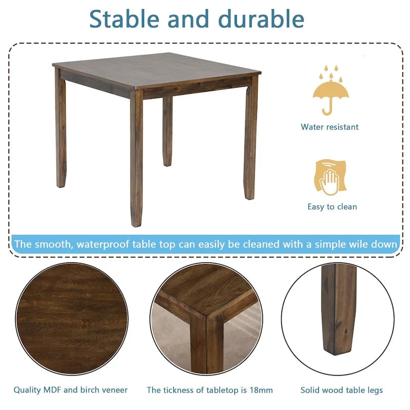 5 Piece Modern Dining Set, Square Wooden Dining Table with 4 Upholstered Chairs for Kitchen, Dining Room