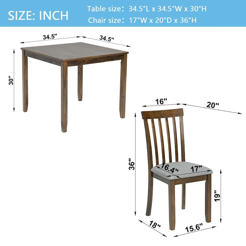 5 Piece Modern Dining Set, Square Wooden Dining Table with 4 Upholstered Chairs for Kitchen, Dining Room