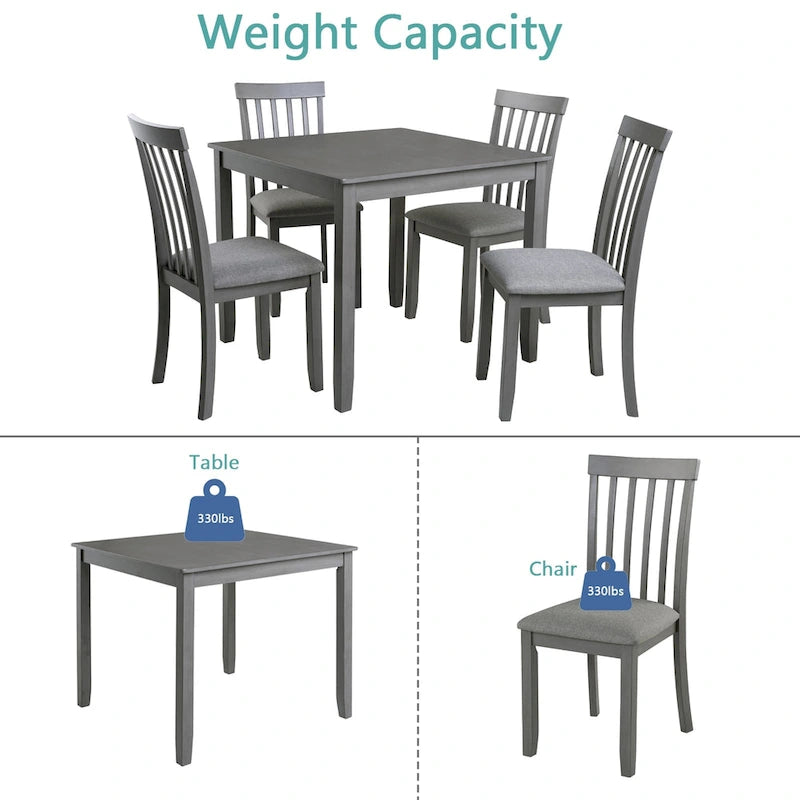 5 Piece Modern Dining Set, Square Wooden Dining Table with 4 Upholstered Chairs for Kitchen, Dining Room