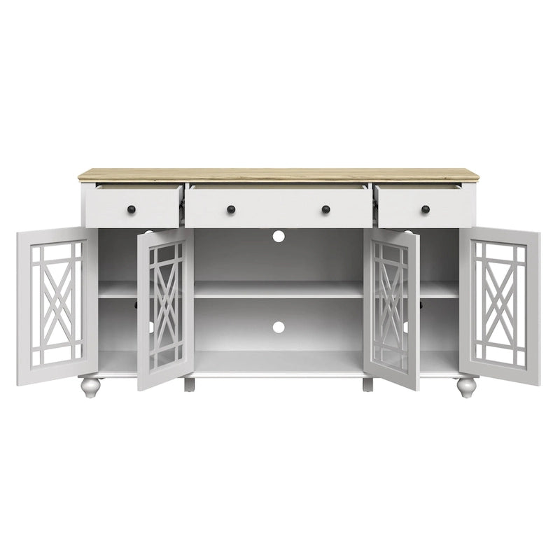 63 Vintage Style Kitchen Accent Buffet Sideboard Cabinet w/ Drawers - 63 in Width