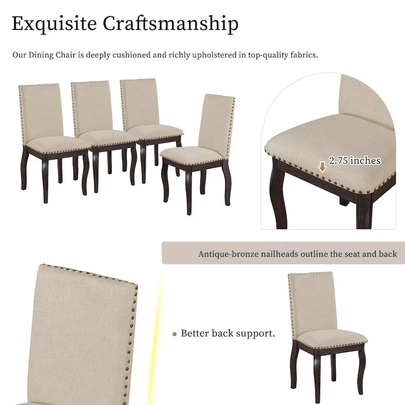 Dining Chairs Wood Upholstered Fabirc Dining Room Chairs with Nailhead,Set of 4