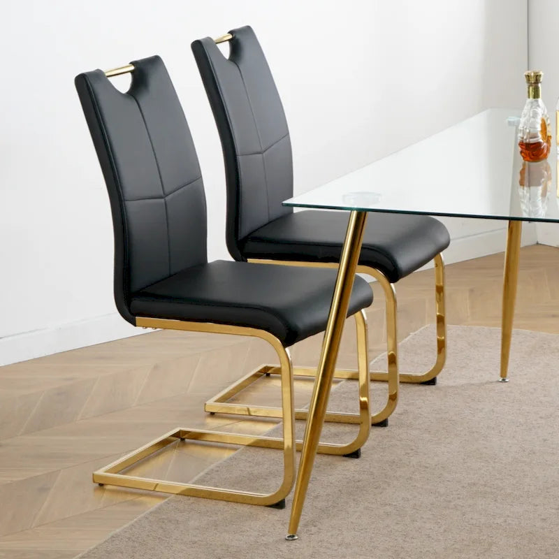 Dining Living Room Chairs Upholstered Chair with gold Metal Legs Design Set of 2