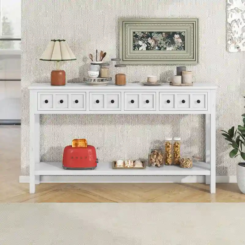 Cusp Barn Rustic Entryway Console Table, 60 Long Sofa Table with two Different Size Drawers and Bottom Shelf for Storage