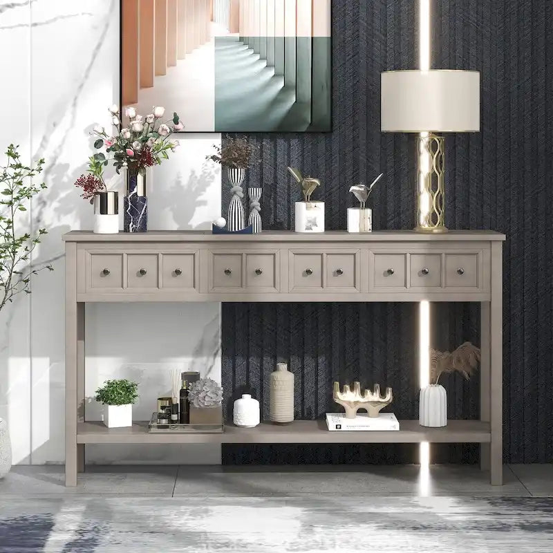Cusp Barn Rustic Entryway Console Table, 60 Long Sofa Table with two Different Size Drawers and Bottom Shelf for Storage