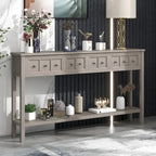 Cusp Barn Rustic Entryway Console Table, 60 Long Sofa Table with two Different Size Drawers and Bottom Shelf for Storage