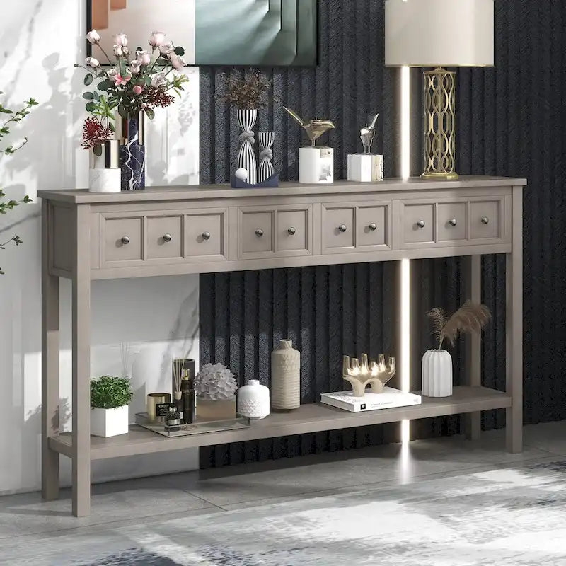 Cusp Barn Rustic Entryway Console Table, 60 Long Sofa Table with two Different Size Drawers and Bottom Shelf for Storage