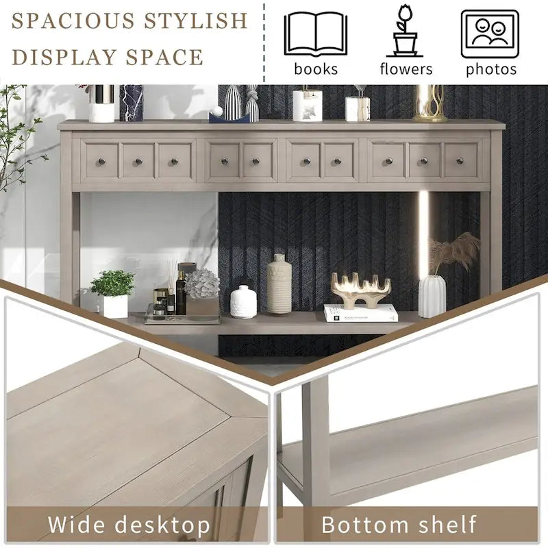 Cusp Barn Rustic Entryway Console Table, 60 Long Sofa Table with two Different Size Drawers and Bottom Shelf for Storage