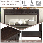 Cusp Barn Rustic Entryway Console Table, 60 Long Sofa Table with two Different Size Drawers and Bottom Shelf for Storage