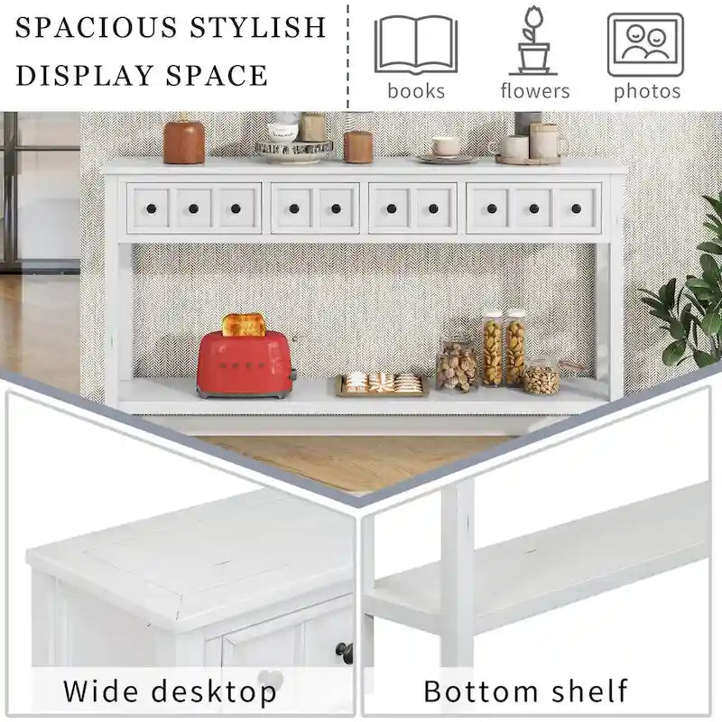 Cusp Barn Rustic Entryway Console Table, 60 Long Sofa Table with two Different Size Drawers and Bottom Shelf for Storage