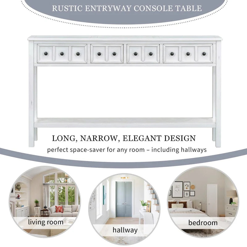 Cusp Barn Rustic Entryway Console Table, 60 Long Sofa Table with two Different Size Drawers and Bottom Shelf for Storage