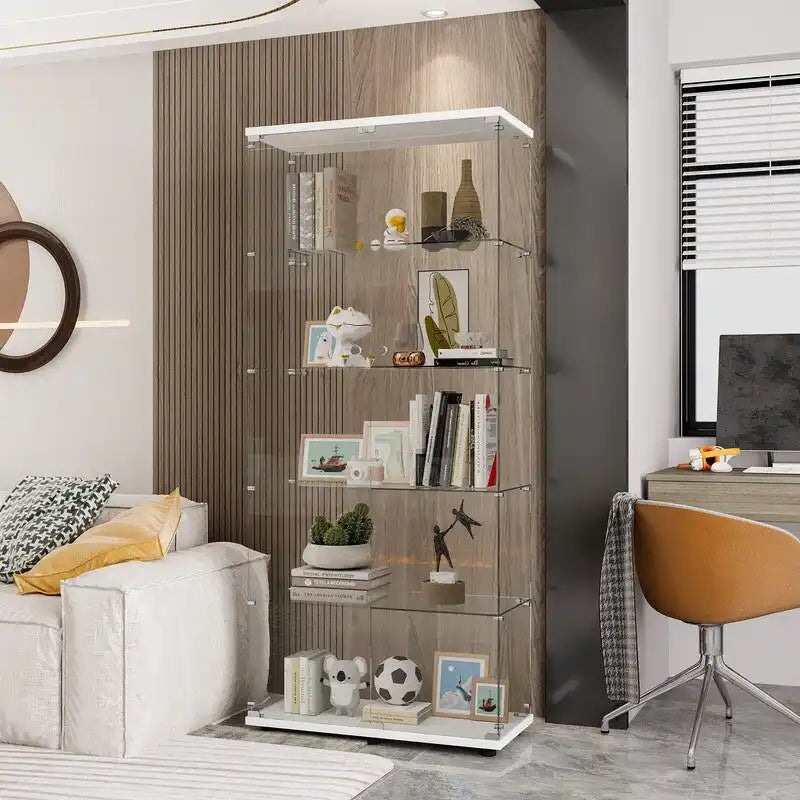 Glass Display Cabinet with 5 Shelves Double Door