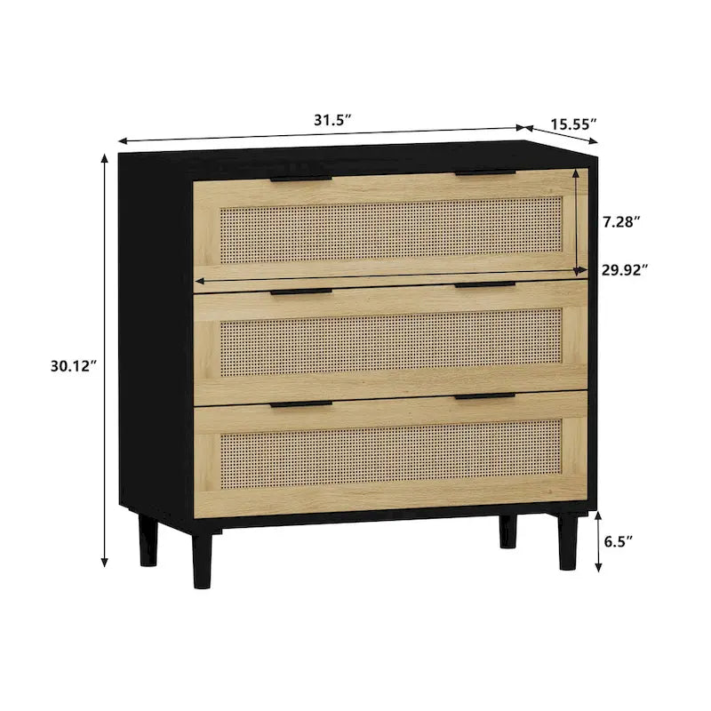 Rattan Storage Cabinet with Three Rattan Drawer