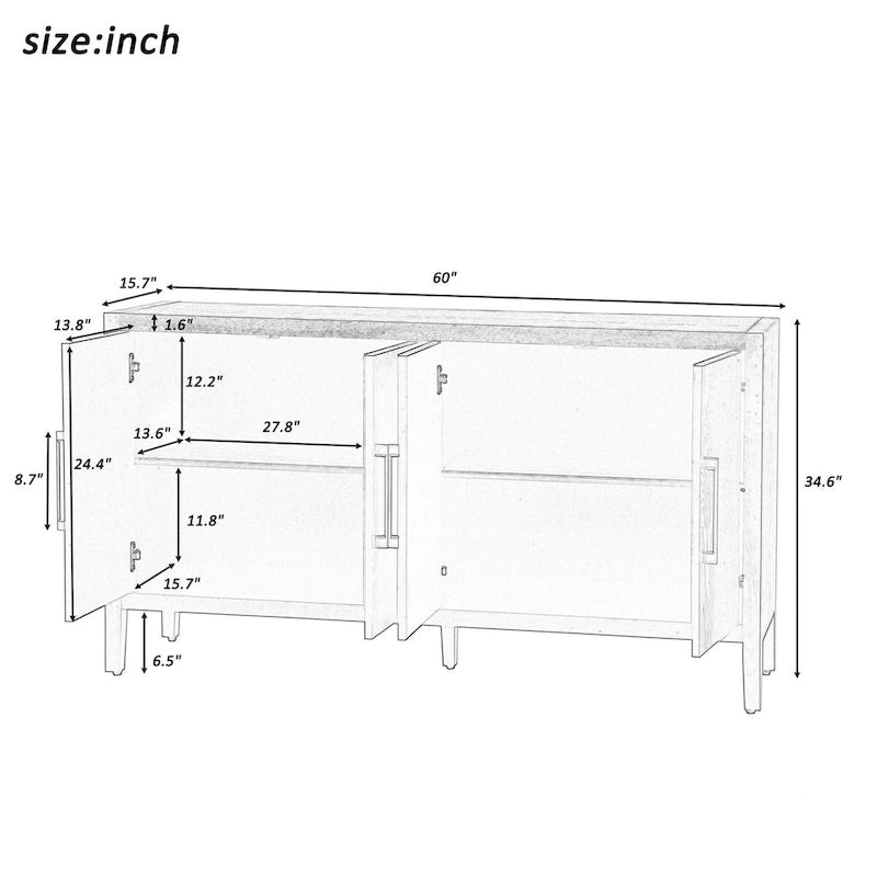 60 Modern 4-Door Sideboard with Solid Wood Legs