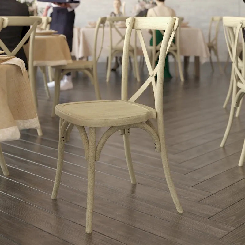 Indoor/Outdoor Commercial Grade Wood Look Resin Cross Back Chair - 19.25W x 19.75D x 35.25H