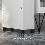 kleankin Toilet Paper Cabinet, Slim Bathroom Cabinet with 4 Rolling Wheels, Small Bathroom Storage Cabinet with Paper Holes