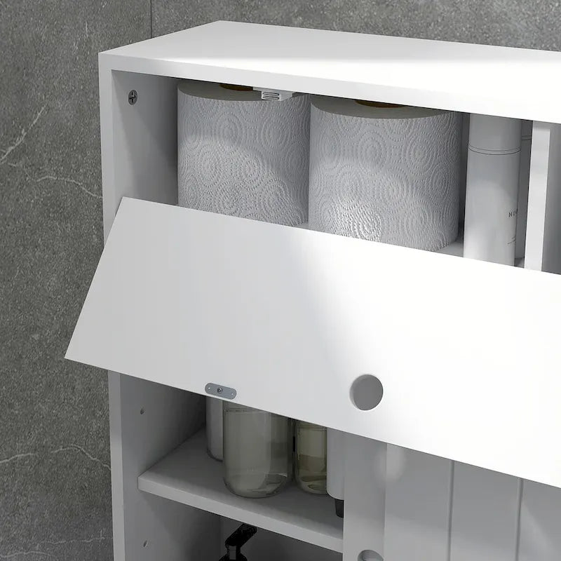 kleankin Toilet Paper Cabinet, Slim Bathroom Cabinet with 4 Rolling Wheels, Small Bathroom Storage Cabinet with Paper Holes