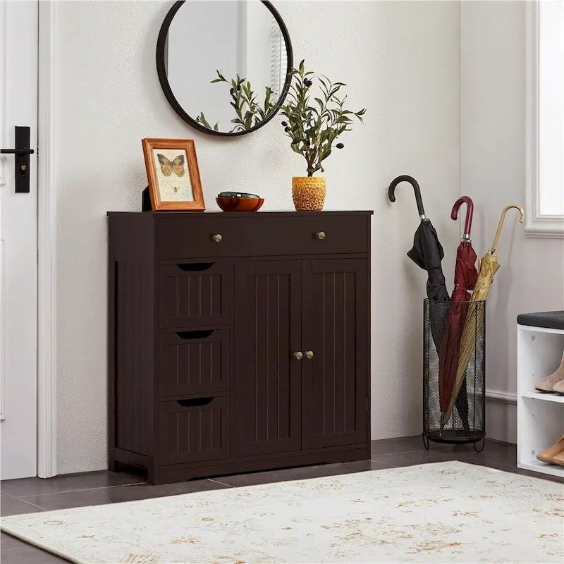 Yaheetech Bathroom Storage Cabinet Free-Standing Floor Cabinet With 4 Drawers and 2 Doors - N/A