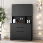 Kitchen Pantry Cabinet with Microwave Stand and 2 Drawers, Freestanding Buffet Cupboards Sideboard with Charging Station
