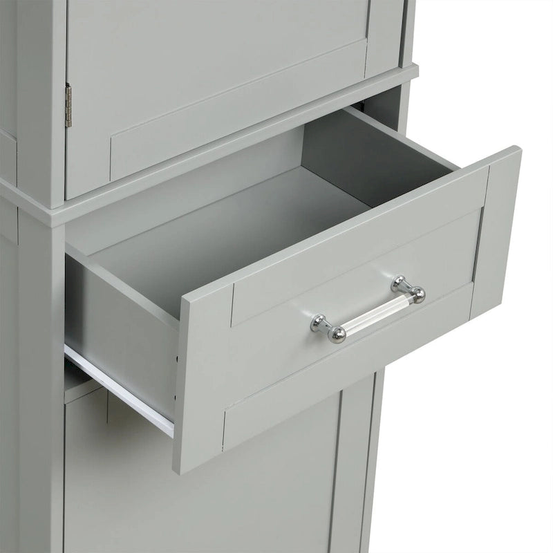 20 in. W x 13 in. D x 68.1 in. H Linen Cabinet with 2-Different Size Drawers and Adjustable Shelf