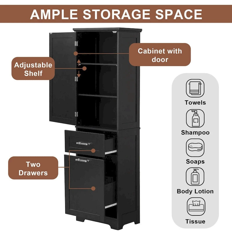 20 in. W x 13 in. D x 68.1 in. H Linen Cabinet with 2-Different Size Drawers and Adjustable Shelf
