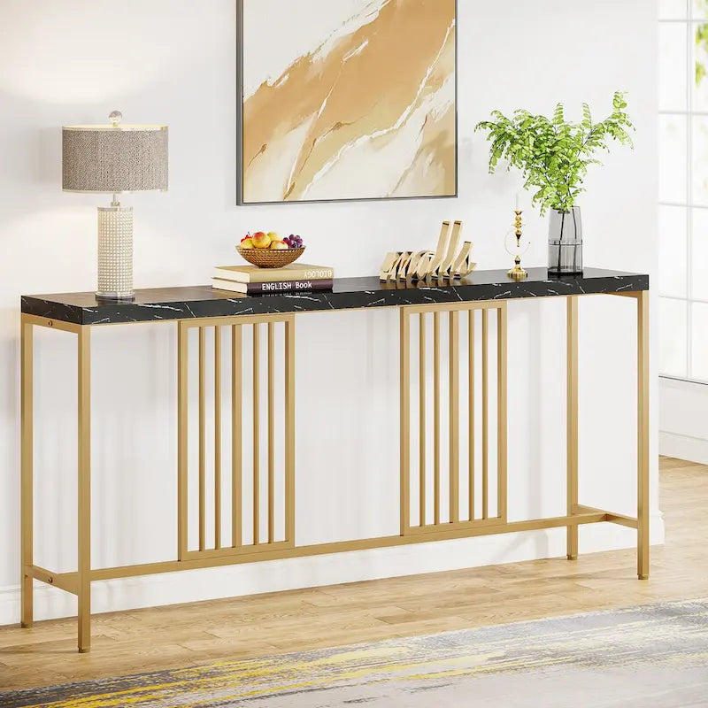70.9 Inch Sofa Console Table with Open Storage Shelf, Industrial Narrow Extra Long Sofa Tables Entry Table Behind Couch Table