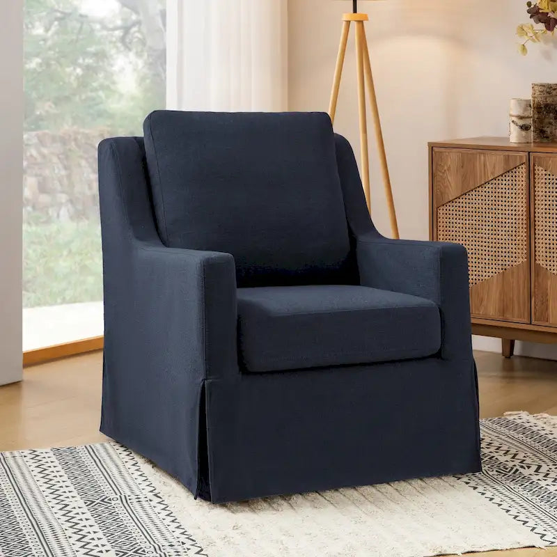 Stan Farmhouse Slipcover Rocking Swivel Chair by