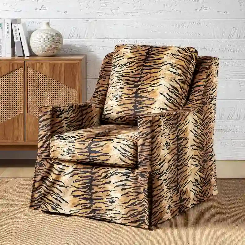 Stan Farmhouse Slipcover Rocking Swivel Chair by 