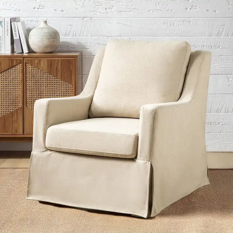 Stan Farmhouse Slipcover Rocking Swivel Chair by