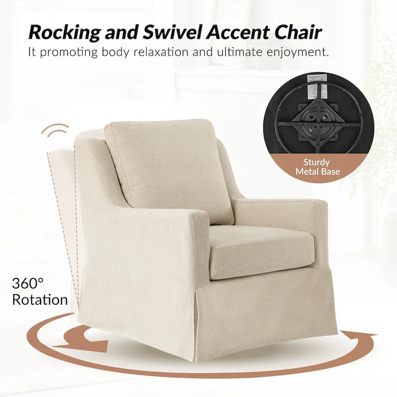 Stan Farmhouse Slipcover Rocking Swivel Chair by