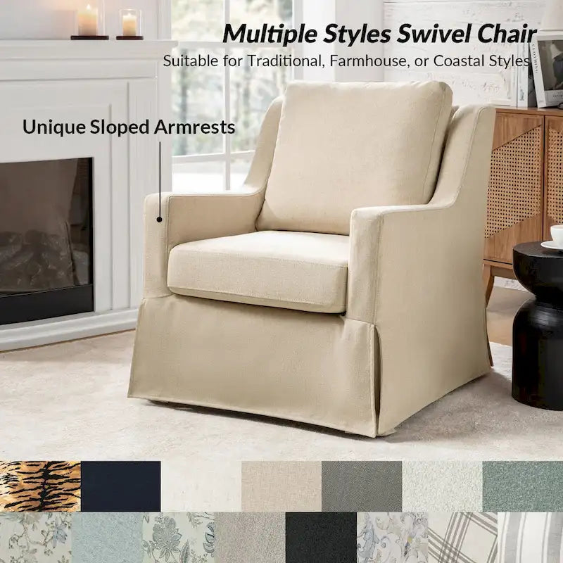 Stan Farmhouse Slipcover Rocking Swivel Chair by