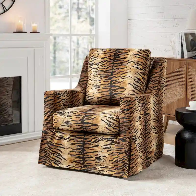 Stan Farmhouse Slipcover Rocking Swivel Chair by