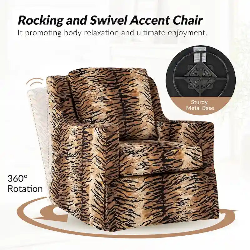 Stan Farmhouse Slipcover Rocking Swivel Chair by