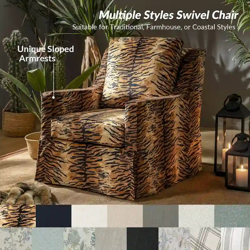 Stan Farmhouse Slipcover Rocking Swivel Chair by