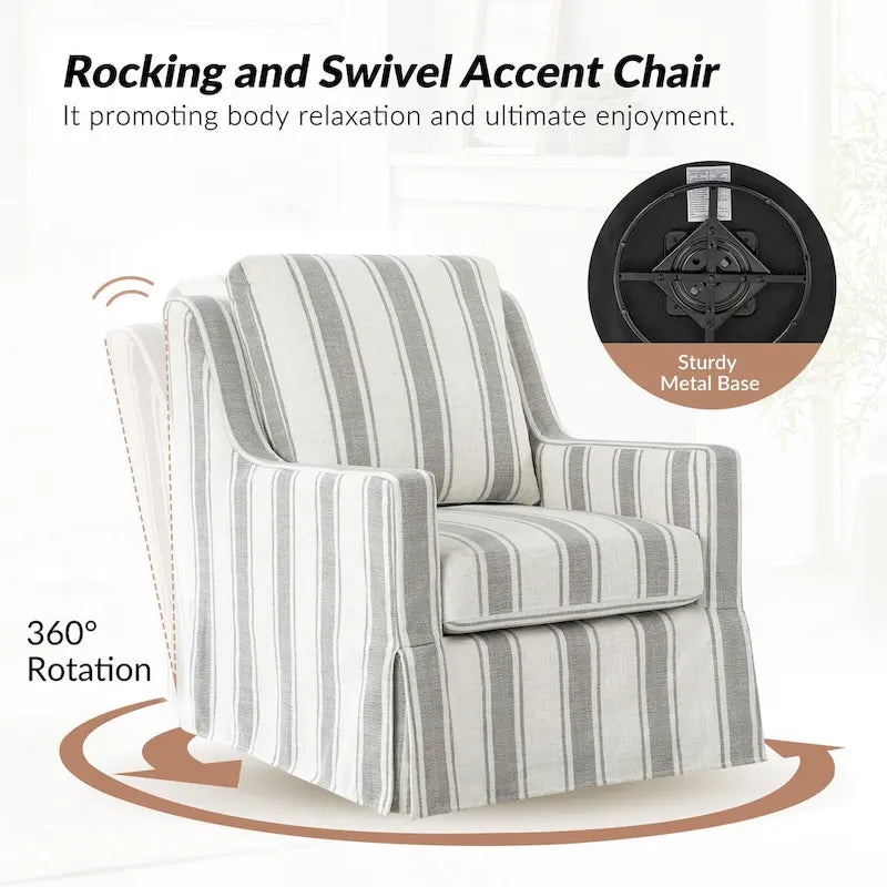 Stan Farmhouse Slipcover Rocking Swivel Chair by