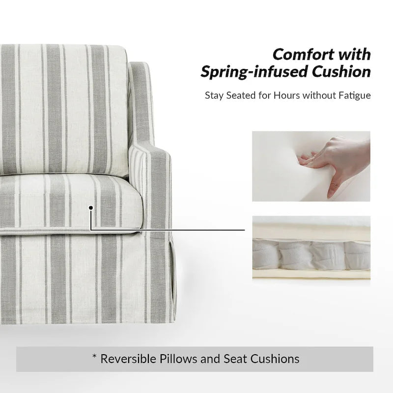 Stan Farmhouse Slipcover Rocking Swivel Chair by