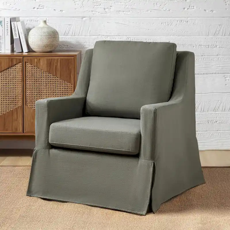 Stan Farmhouse Slipcover Rocking Swivel Chair by