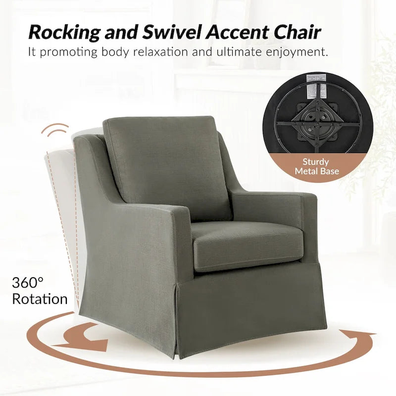 Stan Farmhouse Slipcover Rocking Swivel Chair by