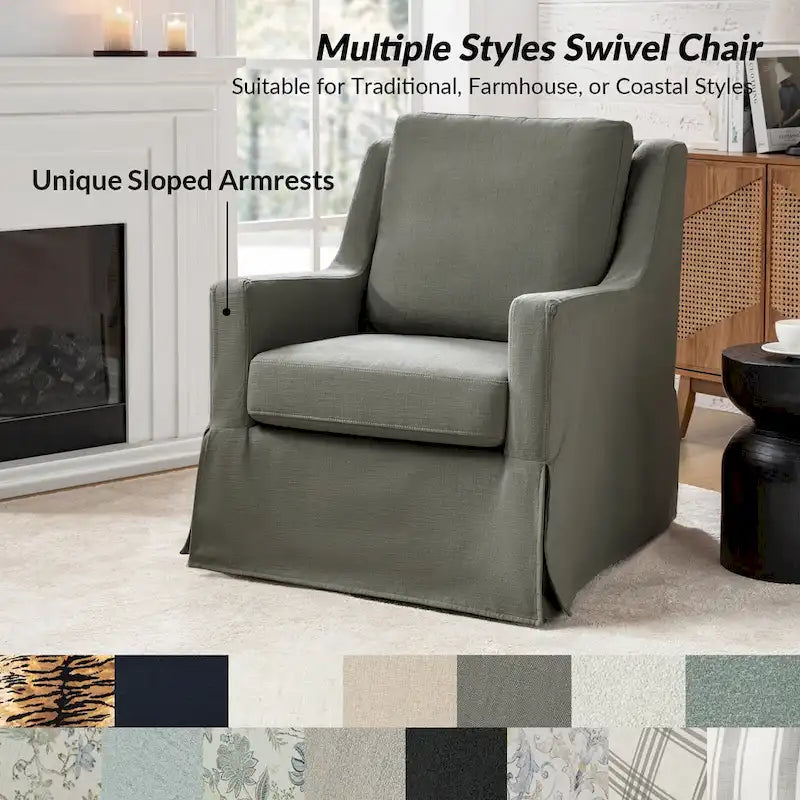 Stan Farmhouse Slipcover Rocking Swivel Chair by
