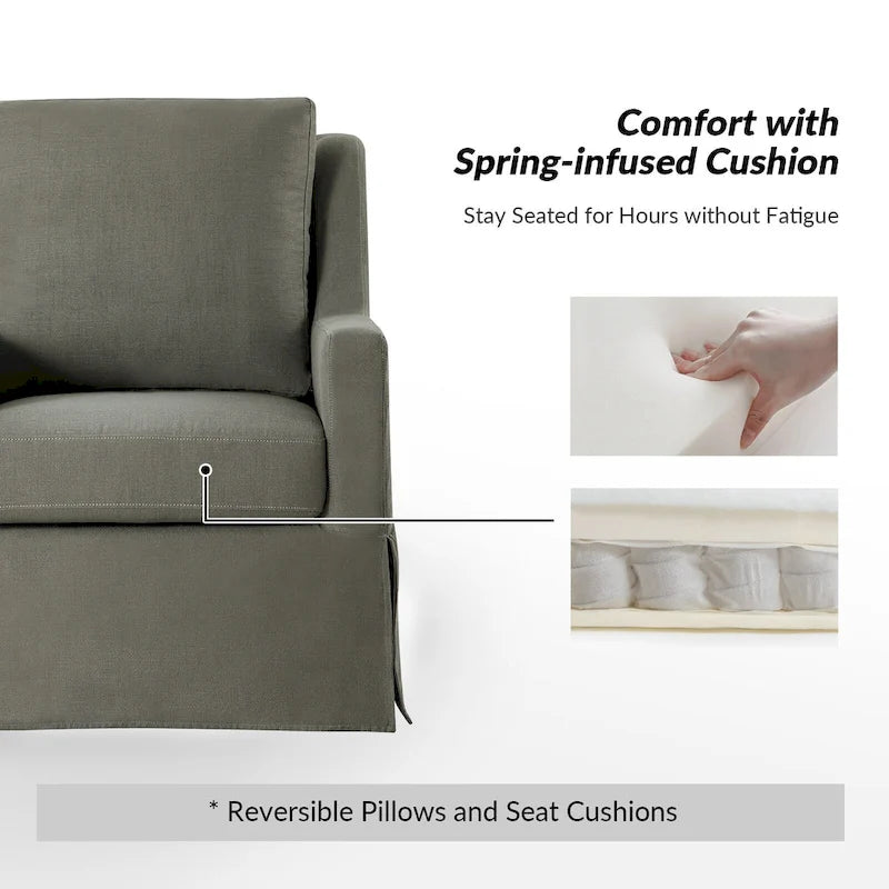 Stan Farmhouse Slipcover Rocking Swivel Chair by