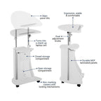 White Sit-to-Stand Adjustable Rolling Laptop Cart with Storage
