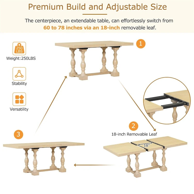 6-Piece 78 Trestle Extendable Dining Table Set w/Dining Chairs &Bench