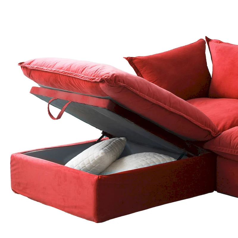 U Shape Couch Sectional for Living Room, Velvet Convertible Sectional Sofa With Ottomans
