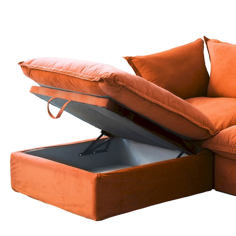 U Shape Couch Sectional for Living Room, Velvet Convertible Sectional Sofa With Ottomans