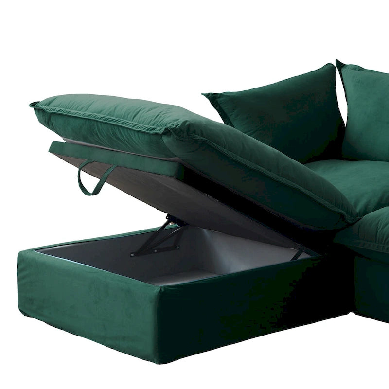 U Shape Couch Sectional for Living Room, Velvet Convertible Sectional Sofa With Ottomans