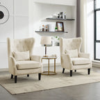 Classic Nailhead Trim Corduroy Wingback Armchair with a Lumbar Pillow and Rubberwood Legs
