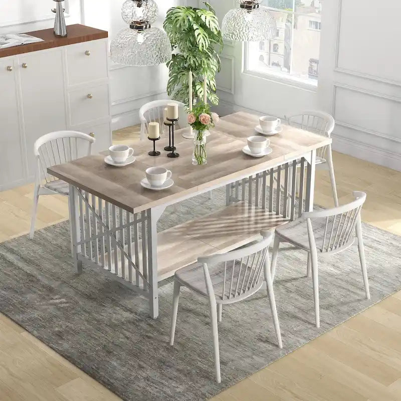 Moasis 70-Inch Large Kitchen Dining Table for 6-8 People, Farmhouse Industrial Kitchen Table with Storage Shelf