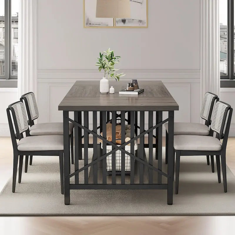 Moasis 70-Inch Large Kitchen Dining Table for 6-8 People, Farmhouse Industrial Kitchen Table with Storage Shelf