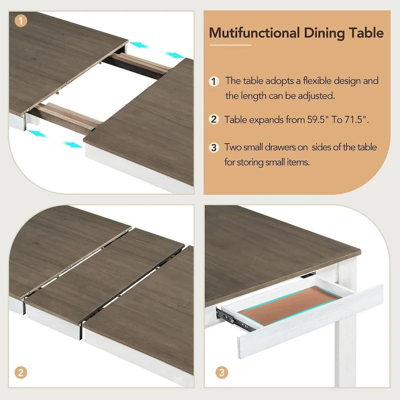 7 PCS Wooden Dining Table Set for 6 with Extendable Table