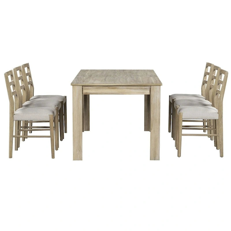 7 PCS Wooden Dining Table Set for 6 with Extendable Table